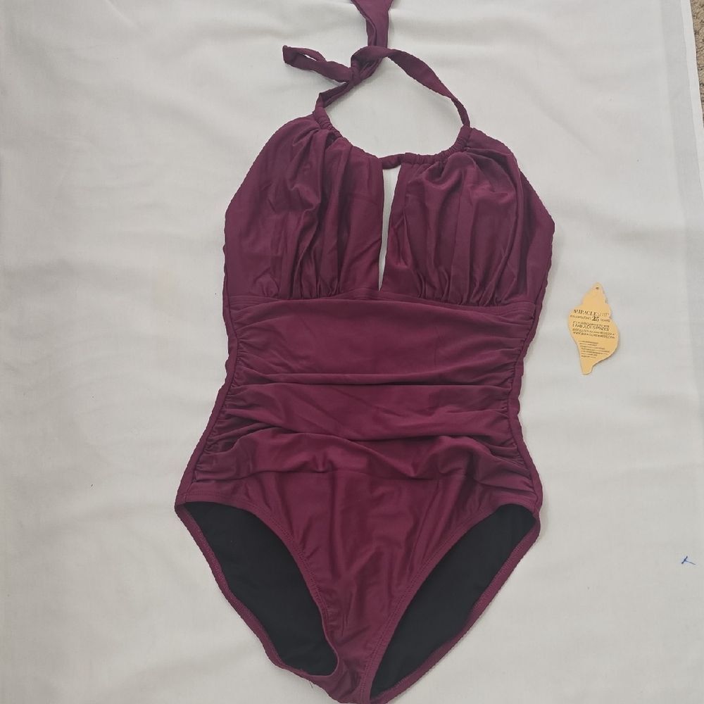 Miraclesuit Halter One-Piece Swimsuit in Plum Wine L